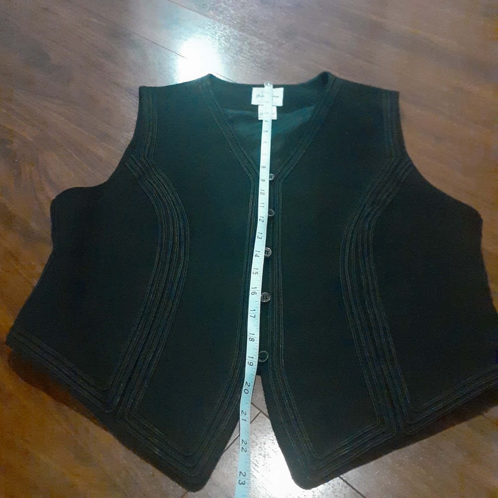 Vintage Jessica Tierney 100% Wool Waistcoat Vest Black Piped Size 12P - Picture 8 of 10
